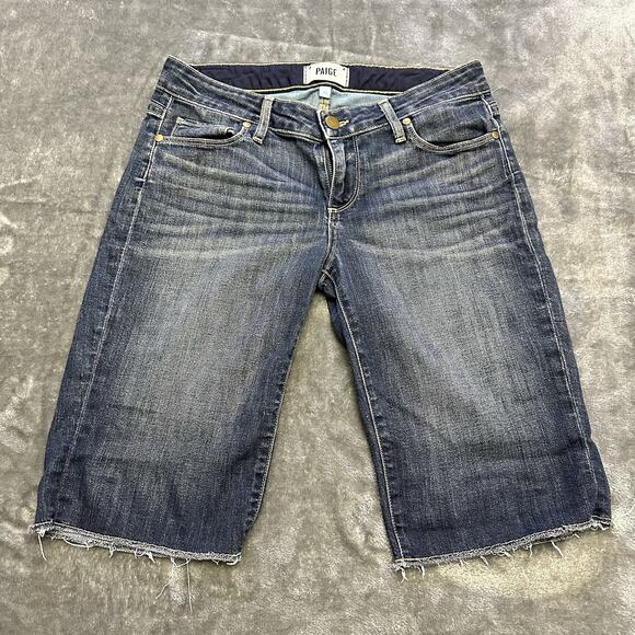 PAIGE Jean Shorts Women’s 26 Blue‎ Kayla Cut Off Bermuda Dark Wash Denim - Picture 1 of 10